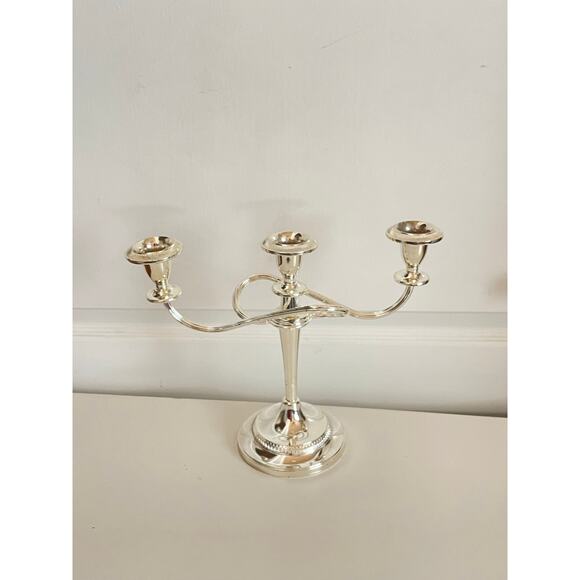 Silver Plate 3 Candle Candleabre Holder Twisting Arms Weighted Base - Picture 3 of 9